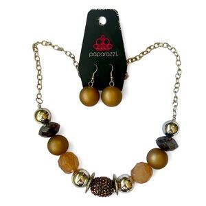 NWT Paparazzi Earing and Necklace Set Mixed Metal Tones with Rhinestones